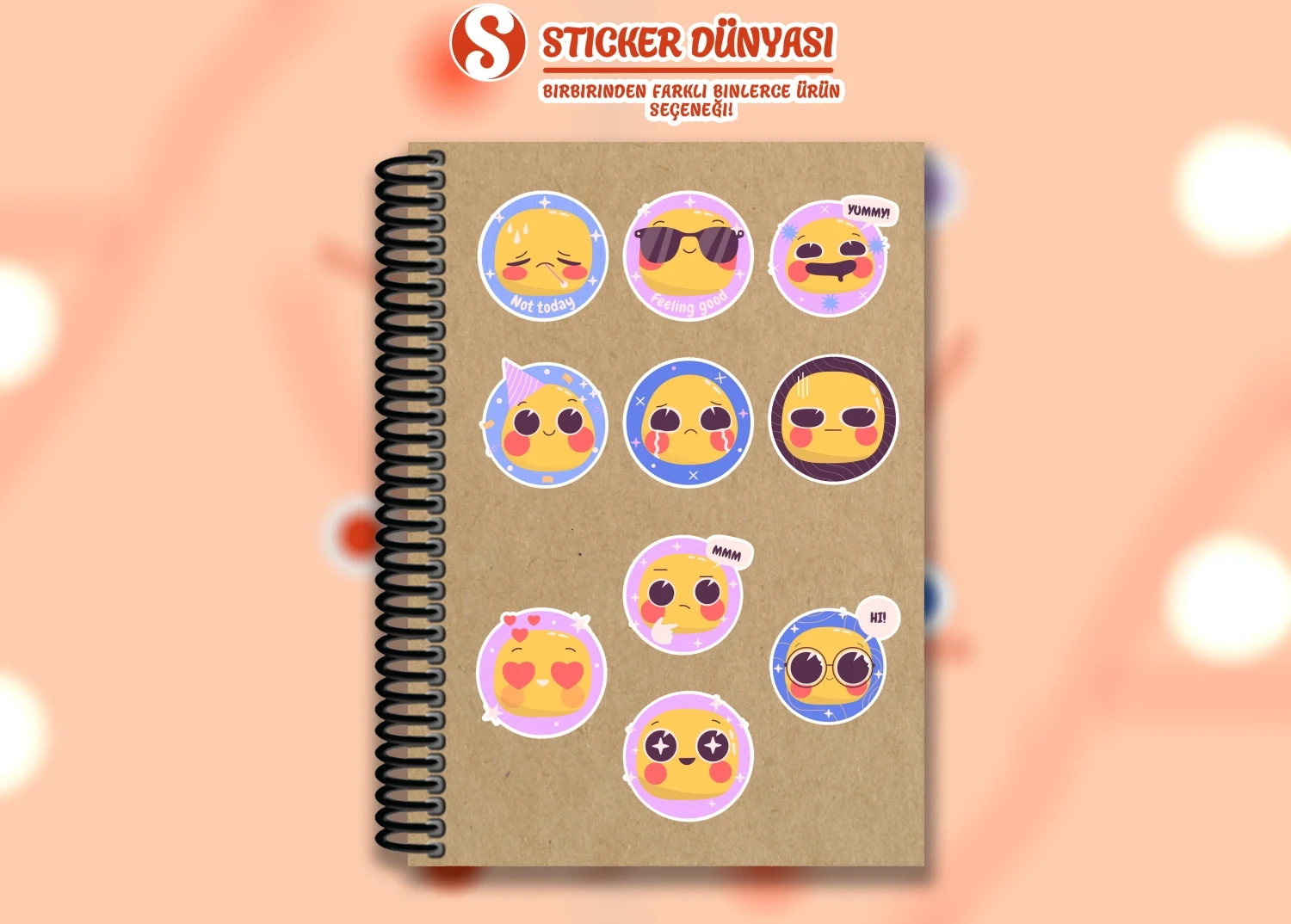 Tatlı Emojiler Tasarımlı Özel Sticker Koleksiyonu (Emoji2) görsel 3